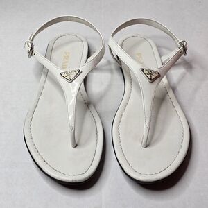 Prada White Patent Leather Slingback Sandals, Sz 39